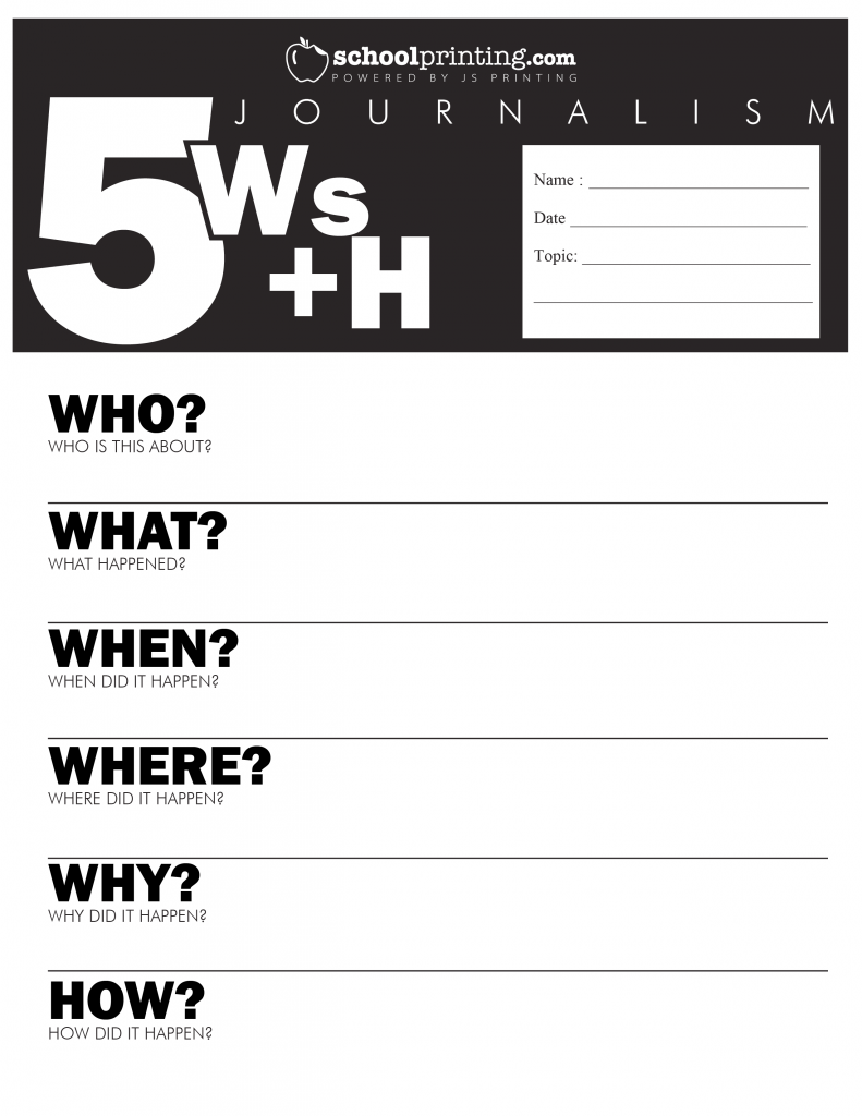 5 W S Worksheet