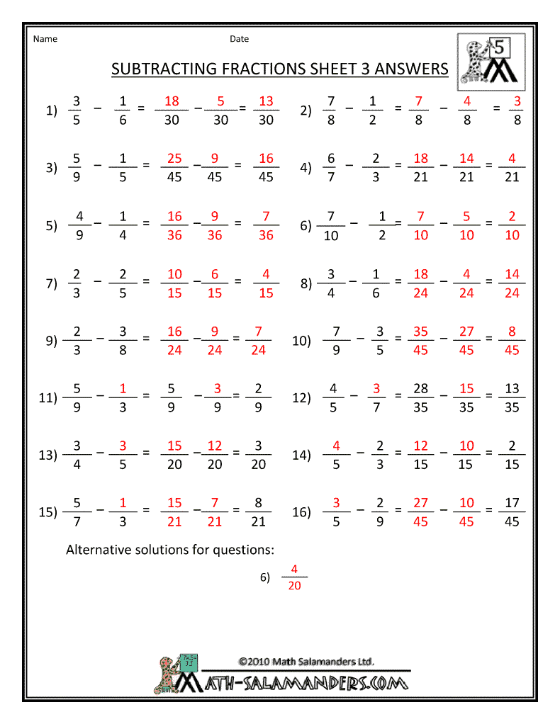 6th Grade Math Worksheets With Fractions
