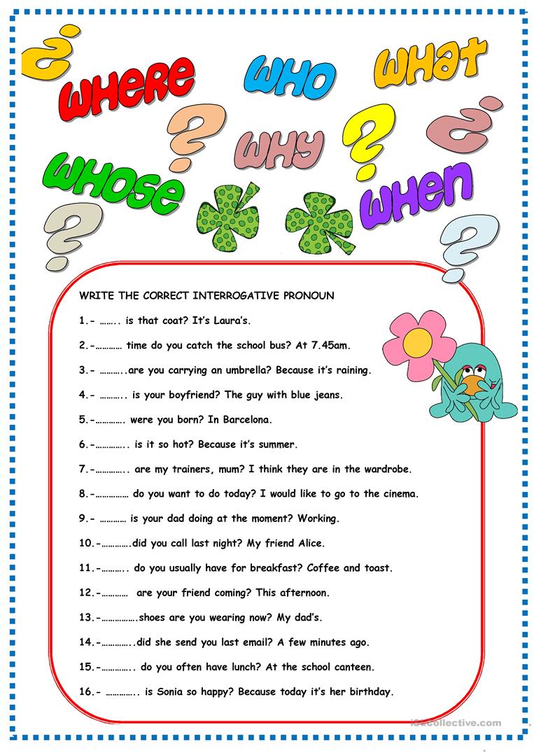 7 Free Esl Interrogative Pronouns Worksheets