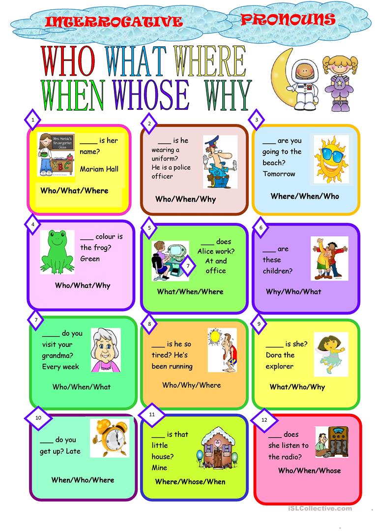 7 Free Esl Interrogative Pronouns Worksheets