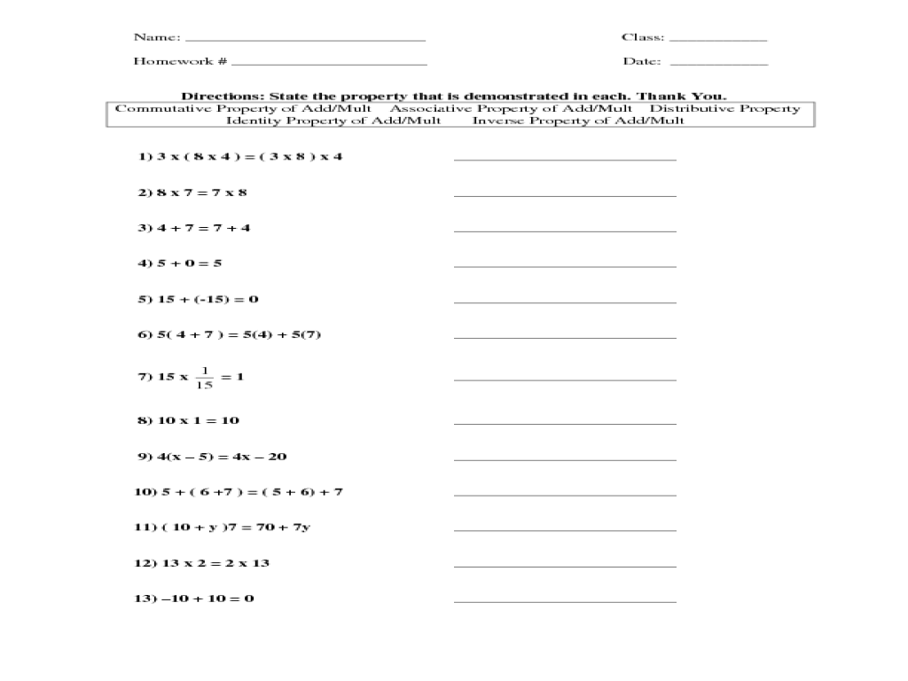 Addition Property Worksheets 3rd Worksheets For All