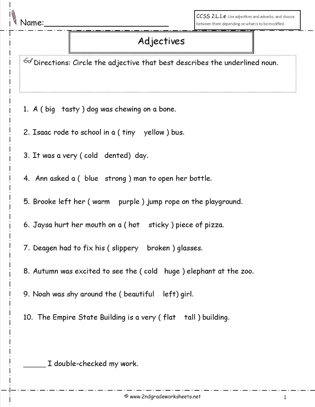 Adjectives Worksheets 3rd Grade Free