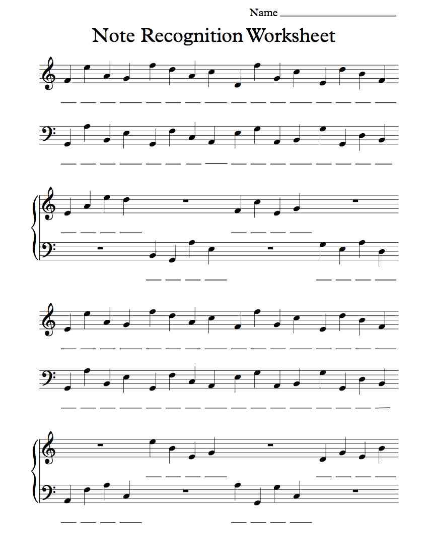 Beginning Piano Note Recognition Worksheet