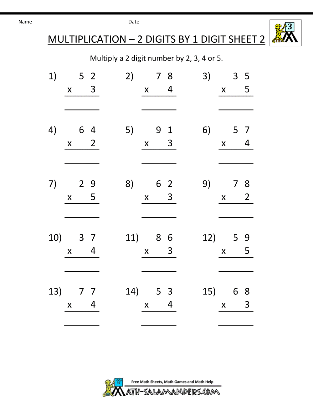 Best Ideas Of One Digit By Two Multiplication Worksheets Free Math
