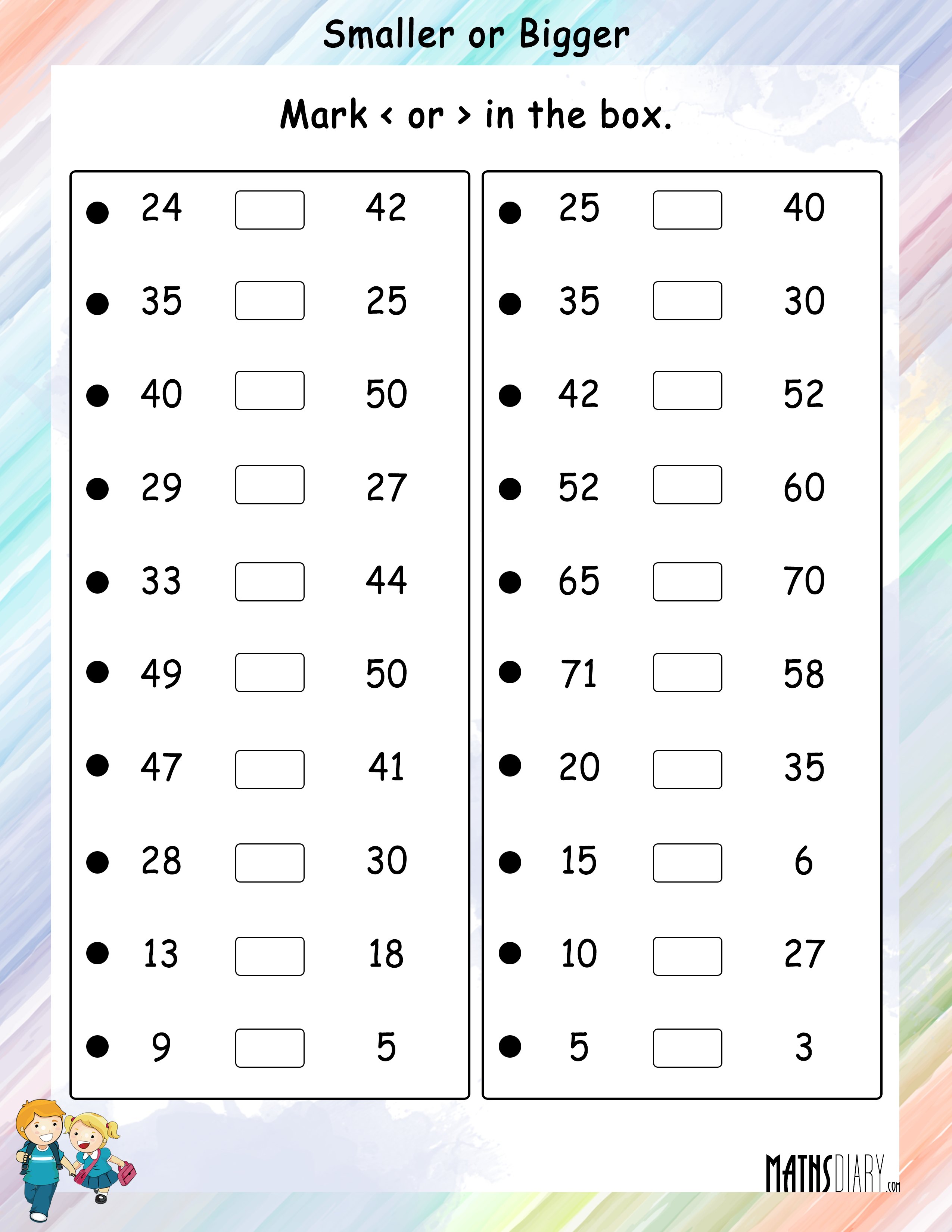 Bigger Number And Smaller Number Worksheets The Best Worksheets