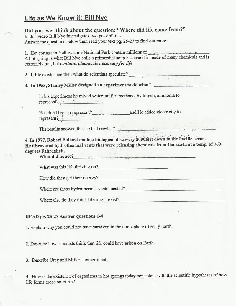 Bill Nye Energy Worksheet