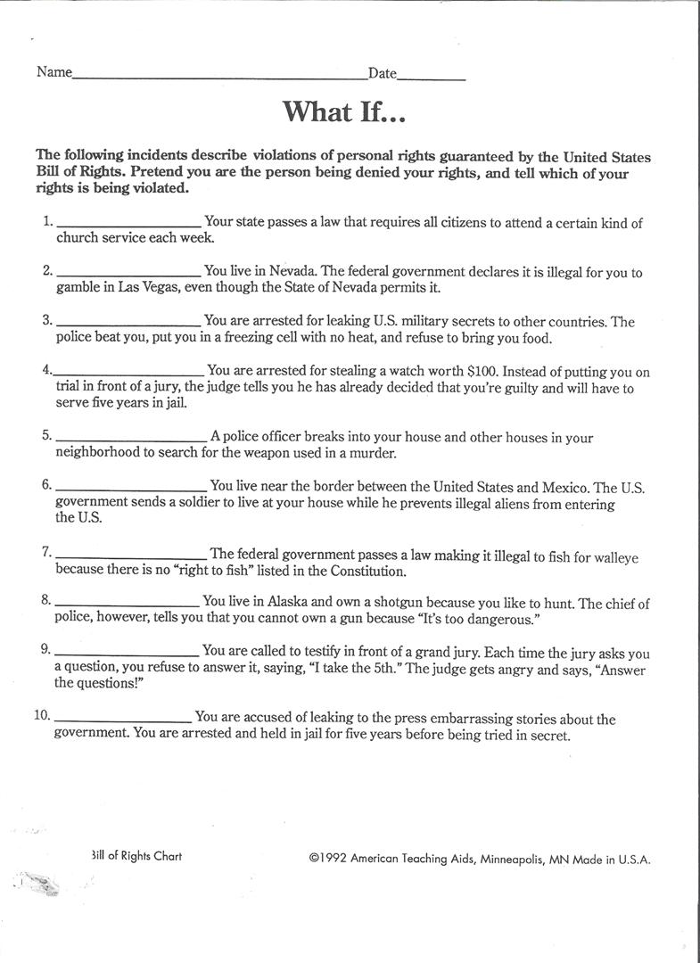 Bill Of Rights Worksheet Answers Worksheets For All