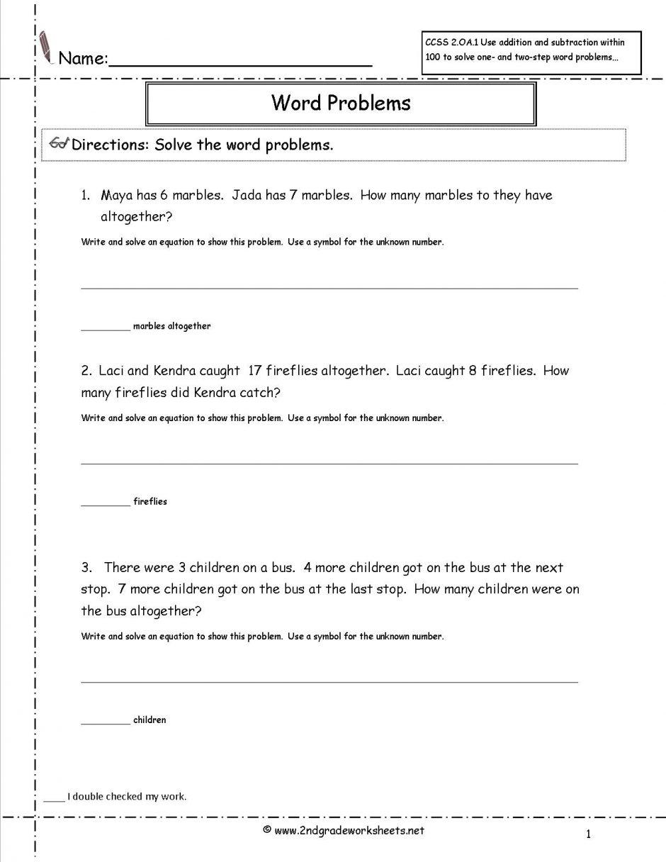 Ccss 2 Oa 1 Worksheets Addition And Subtraction Word Problems