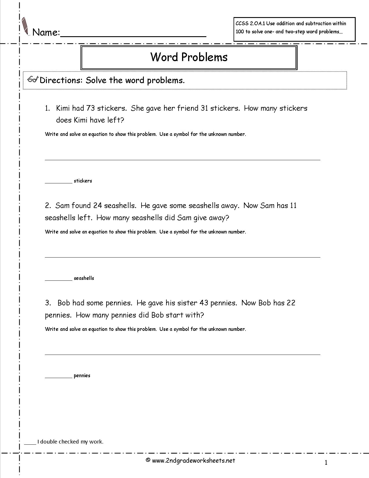 Ccss 2 Oa 1 Worksheets Addition And Subtraction Word Problems Ks2