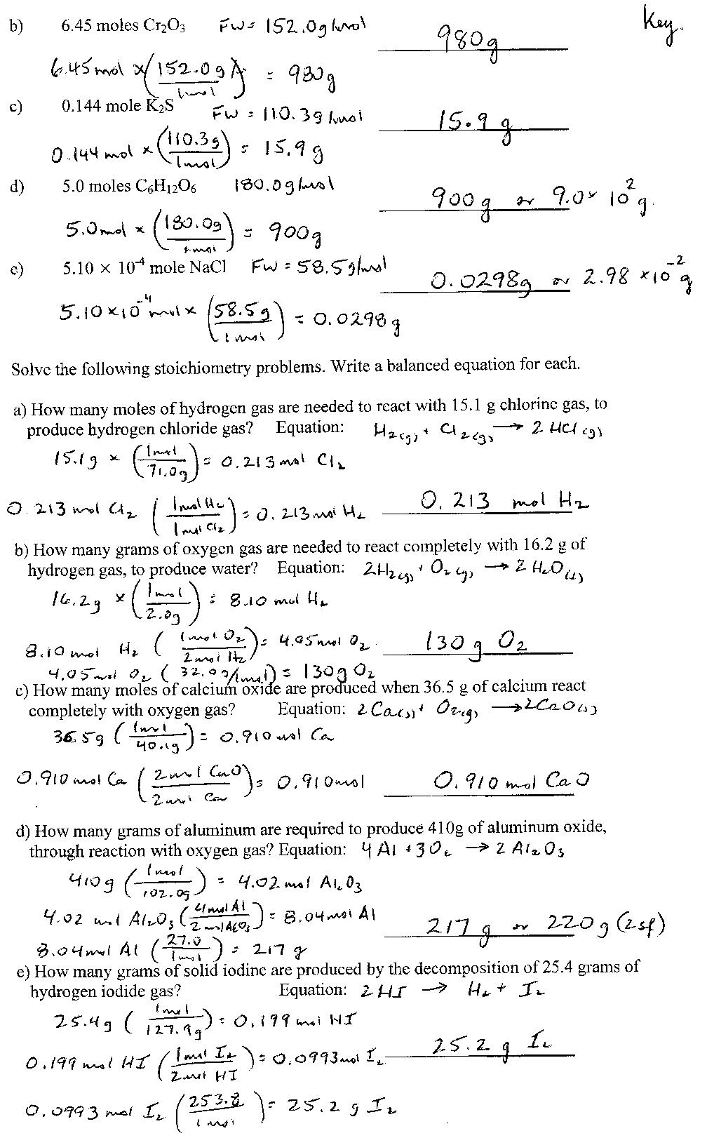 The Mole Worksheets Answer Key