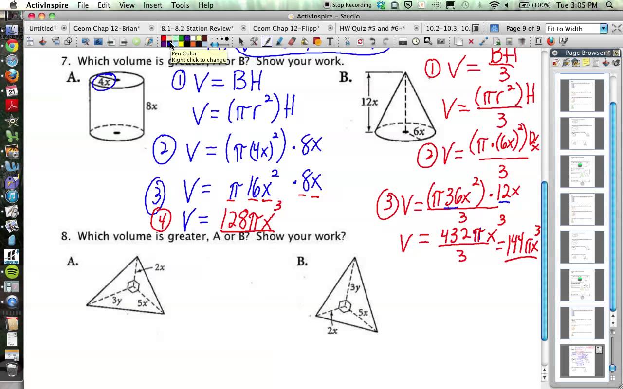 Classy Worksheets On Volume Of Cylinders And Cones With 10 2 10 3