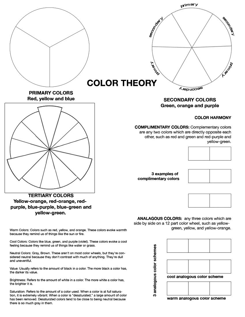 Color Theory Worksheet I've Found My Middle School Students