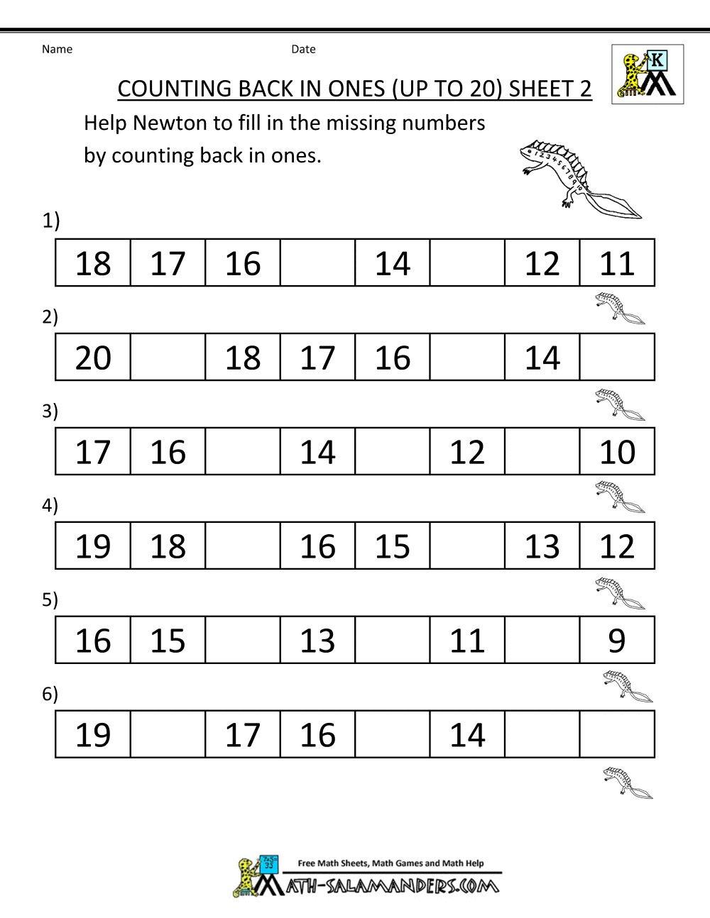 Counting Backwards Worksheets For First Grade
