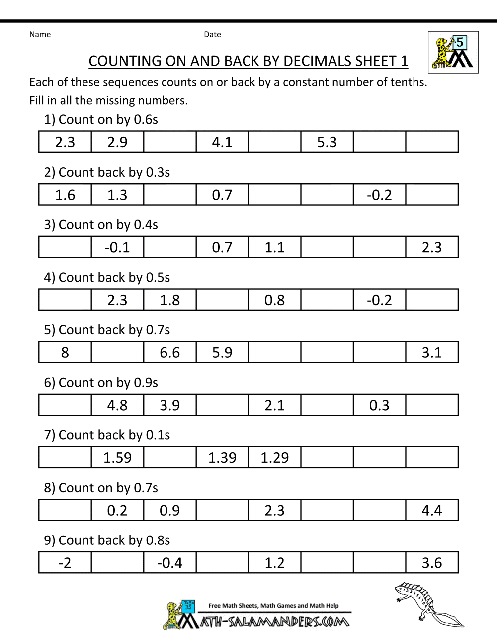 equivalent decimals worksheets grade 5