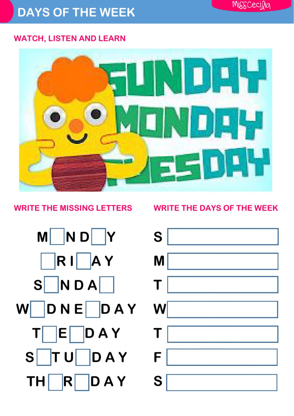 Days Of The Week Worksheet