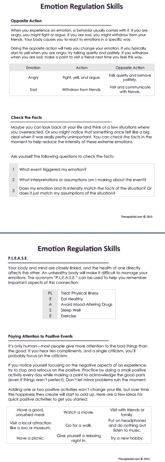 Dbt Emotion Regulation Skills (worksheet)
