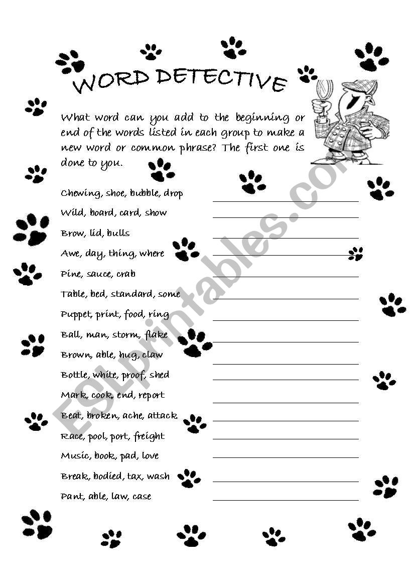 English Worksheets  Word Detective