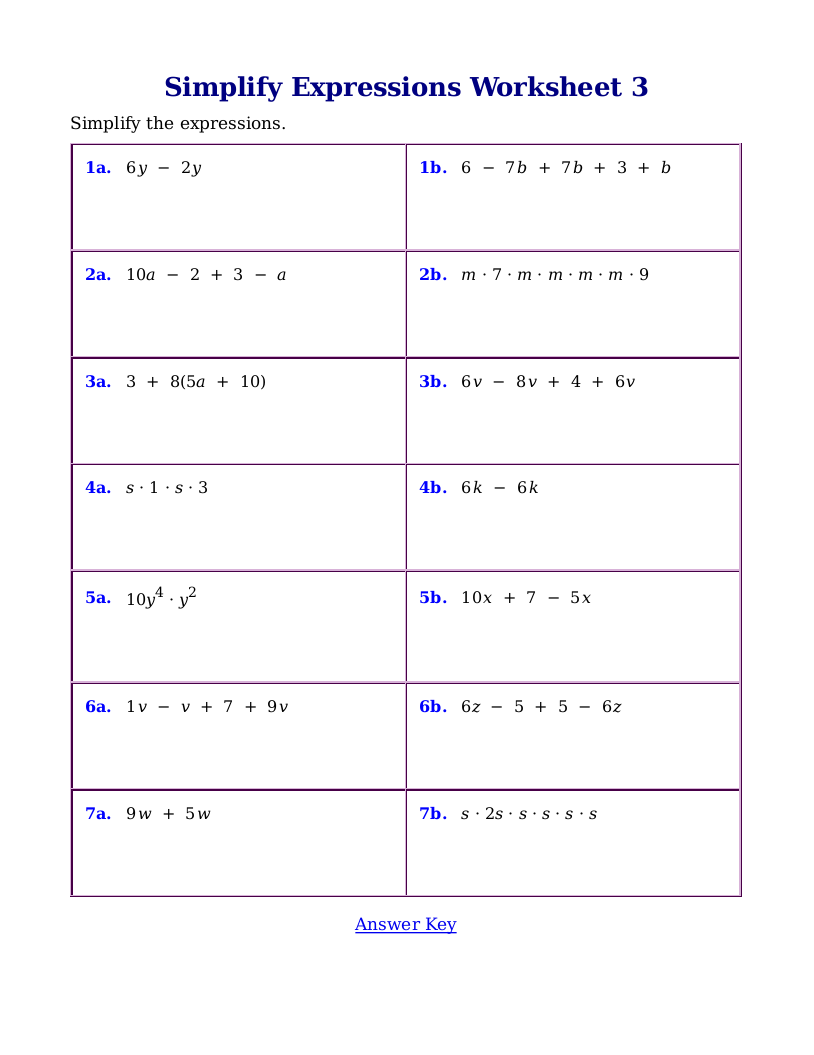 Fair 6th Grade Algebraic Expressions Practice With Simplifying