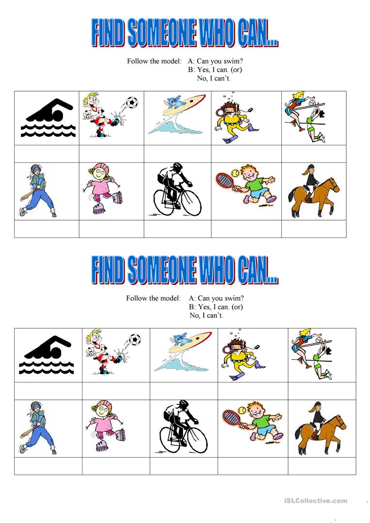 Find Someone Who Can Worksheet