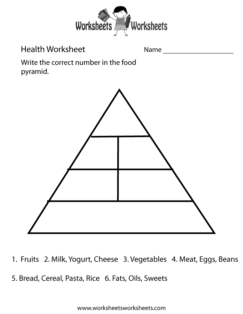 Food Pyramid Health Worksheet Printable