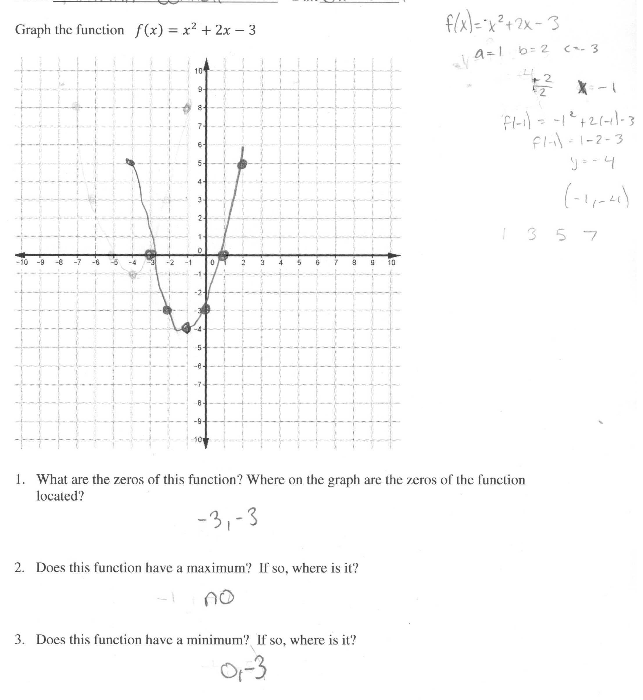 Graphing Quadratics Worksheets