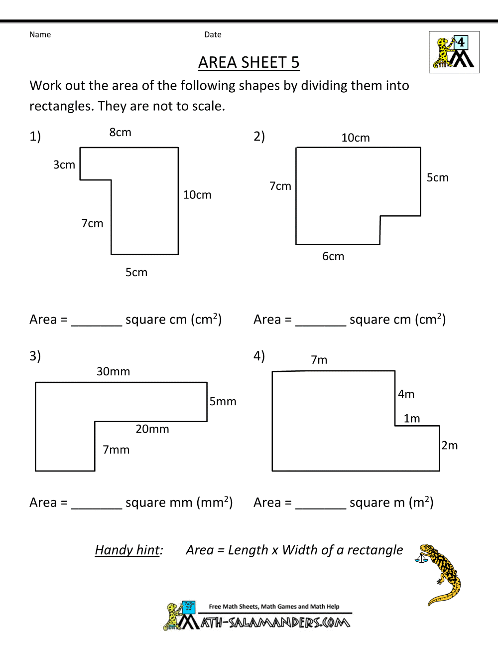 Formidable Math Worksheets Volume 4th Grade With Additional Area