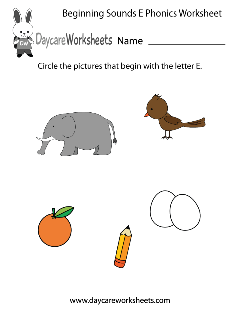 Free Beginning Sounds Letter E Phonics Worksheet For Preschool