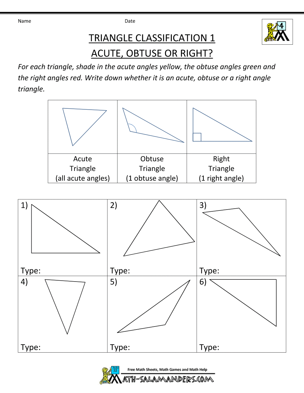 Free Math Worksheets Angles In Triangles