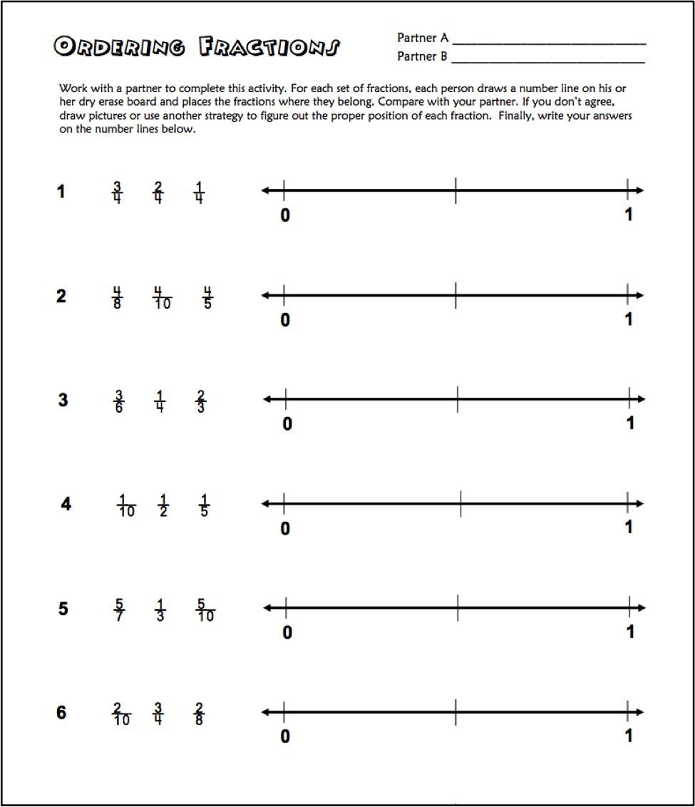 Free Ordering Fractions On A Number Line Printable