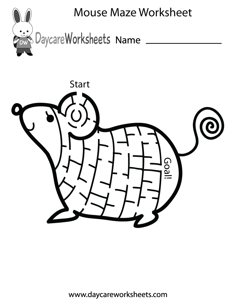 Free Preschool Mouse Maze Worksheet