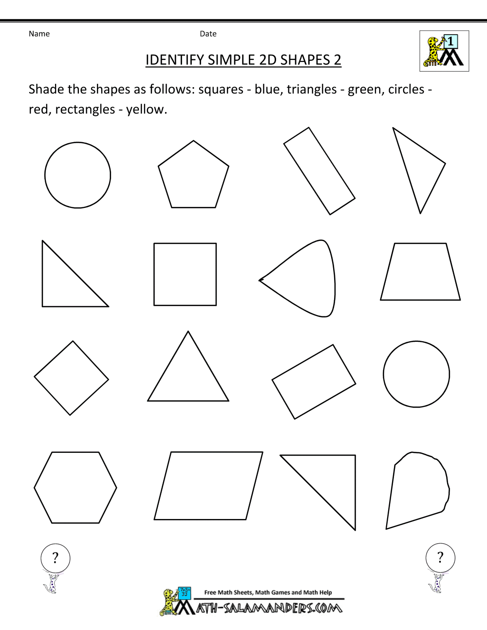 Free Printable Geometry Worksheets Identify Simple 2d Shapes 2