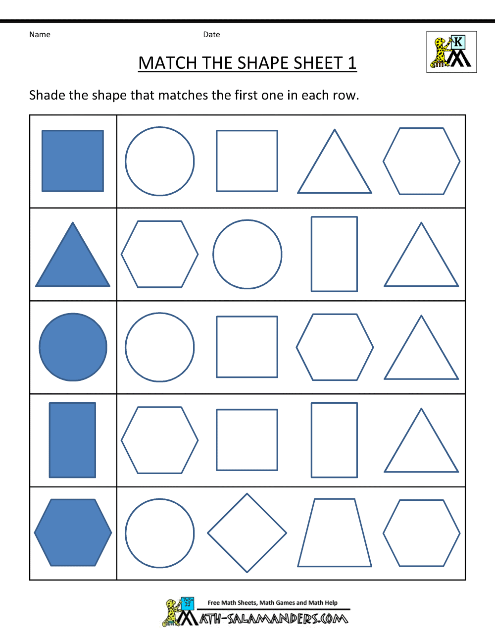 Free Printable Geometry Worksheets Match The Shapes 1