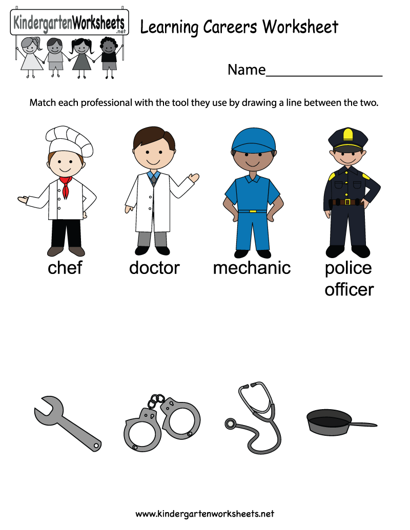 Free Printable Learning Careers Worksheet For Kindergarten