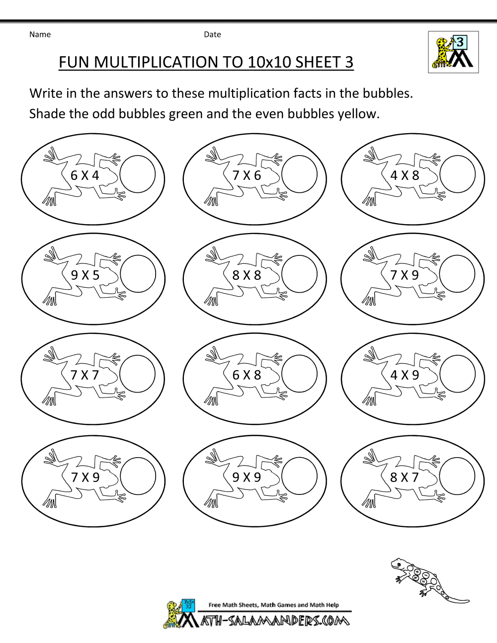 Fun Multiplication Worksheets To 10x10
