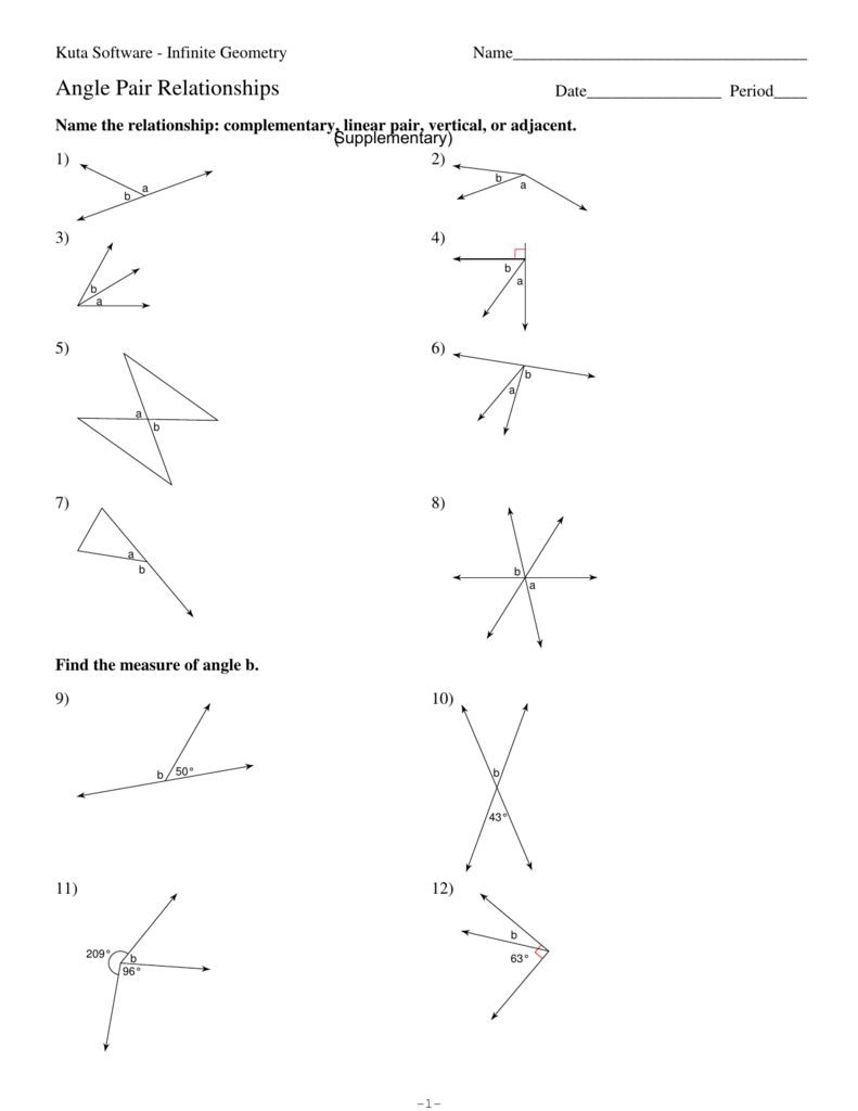 Geometry Angle Relationships Worksheet Answer Key Worksheets For