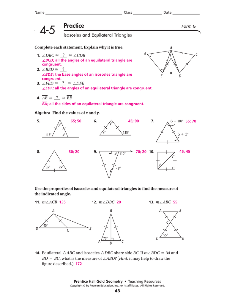 Geometry Isosceles And Equilateral Triangles Worksheet Worksheets