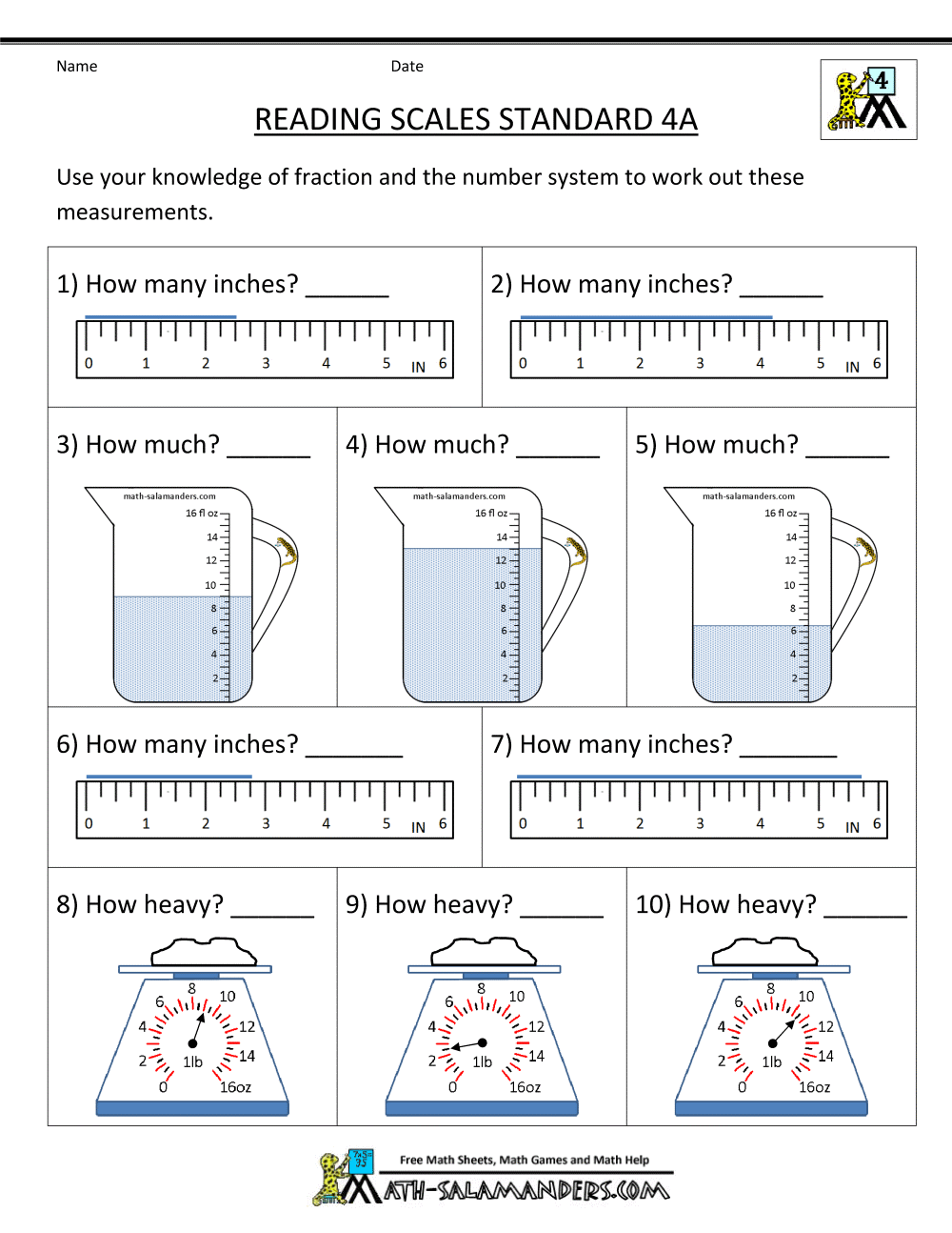 Grade Measurement Worksheets