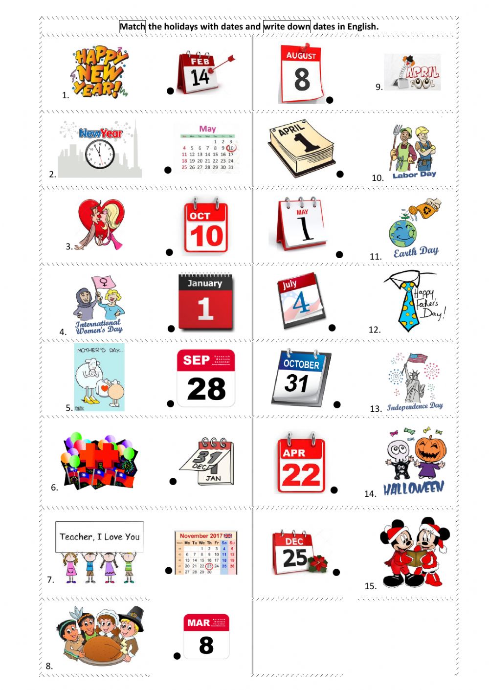 Holidays And Celebrations Interactive Worksheets