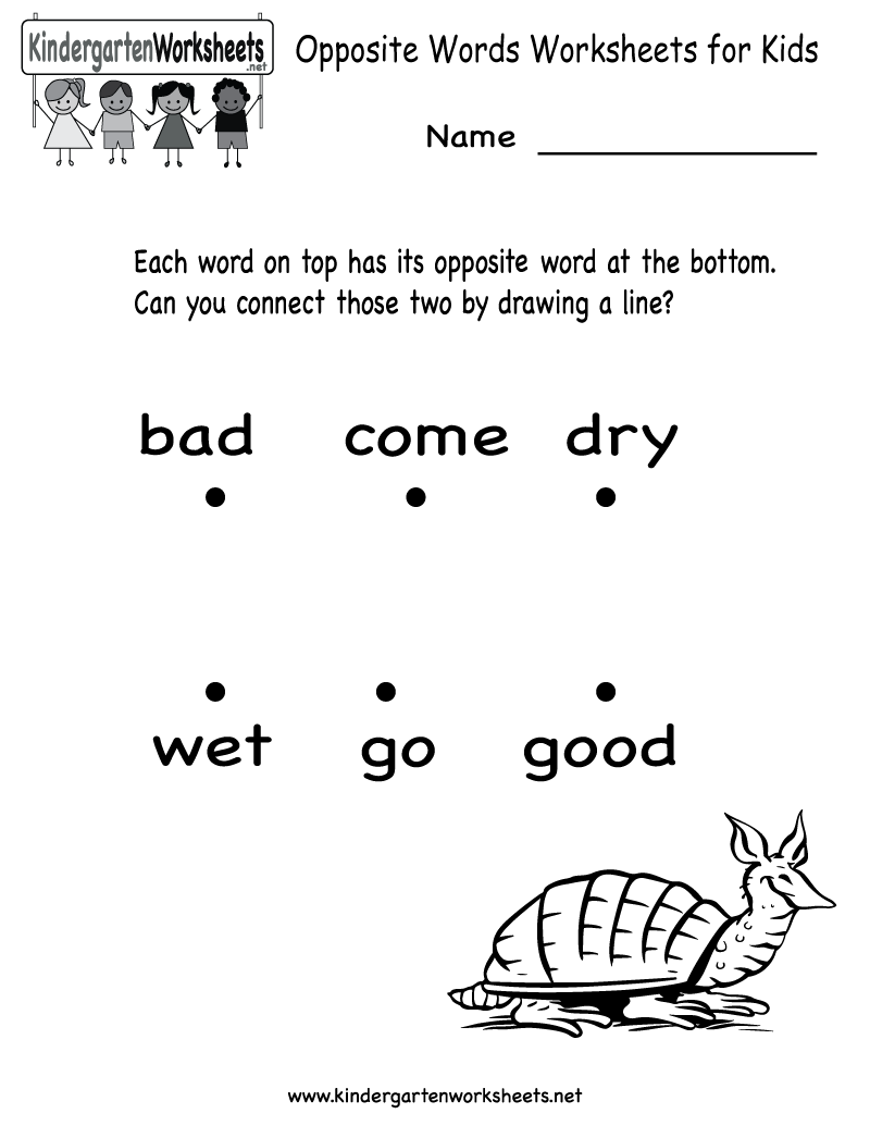 Kindergarten Opposite Words Worksheet For Kids Printable