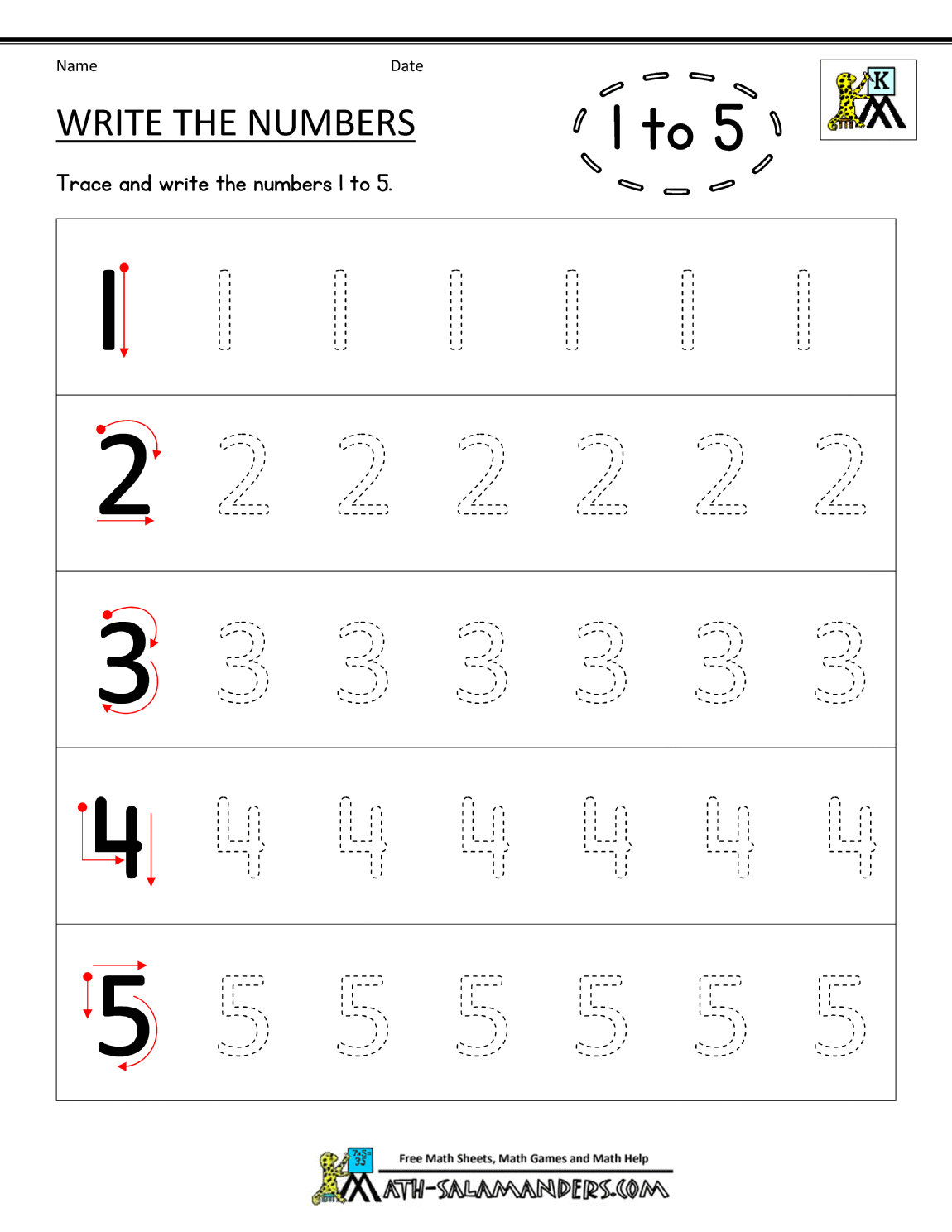 Kindergarten Printable Worksheets Writing Numbers To 10 For Sight