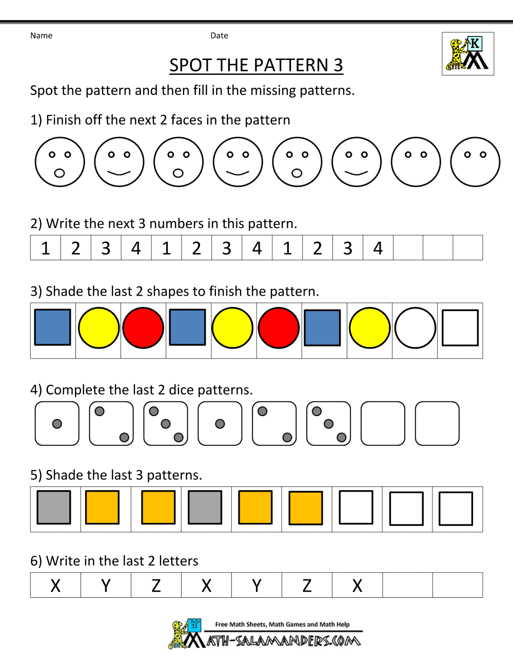 Kindergarten Worksheets Spot The Patterns