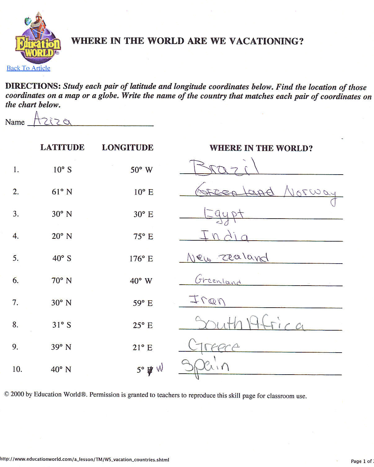 Latitude And Longitude Worksheet 6th Grade Worksheets For All