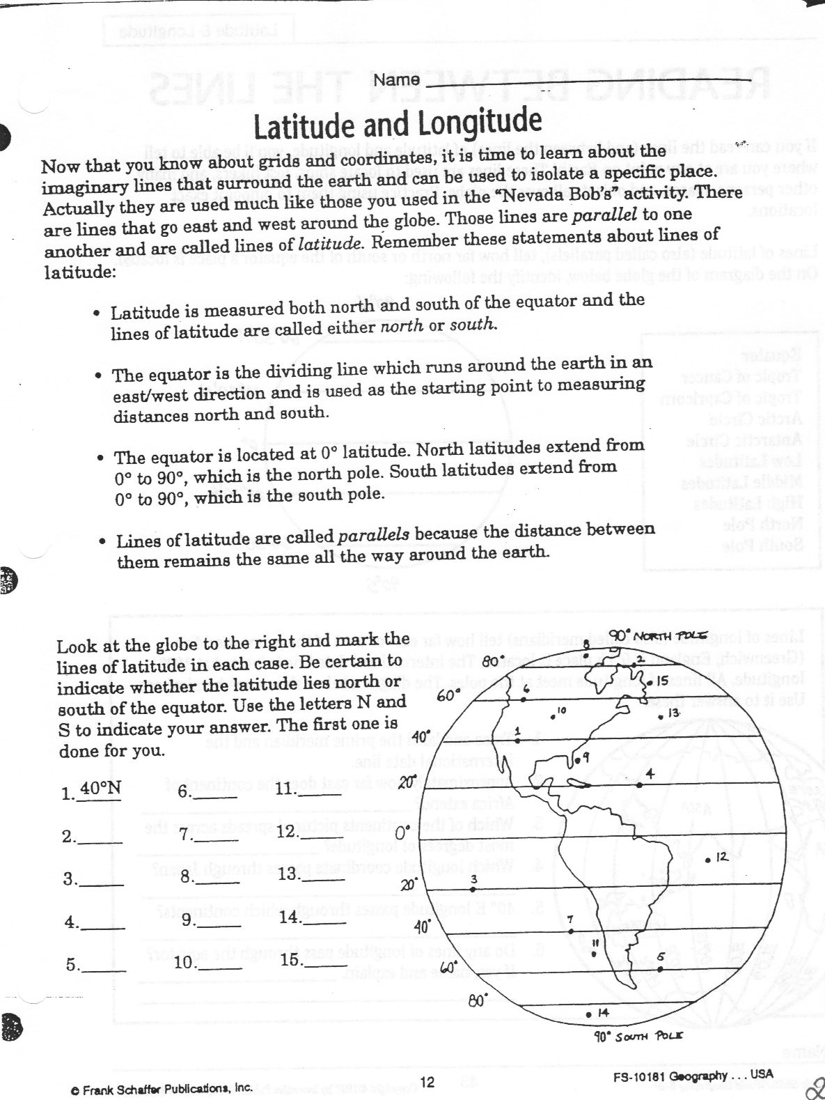 Latitude And Longitude Worksheet 6th Grade Worksheets For All