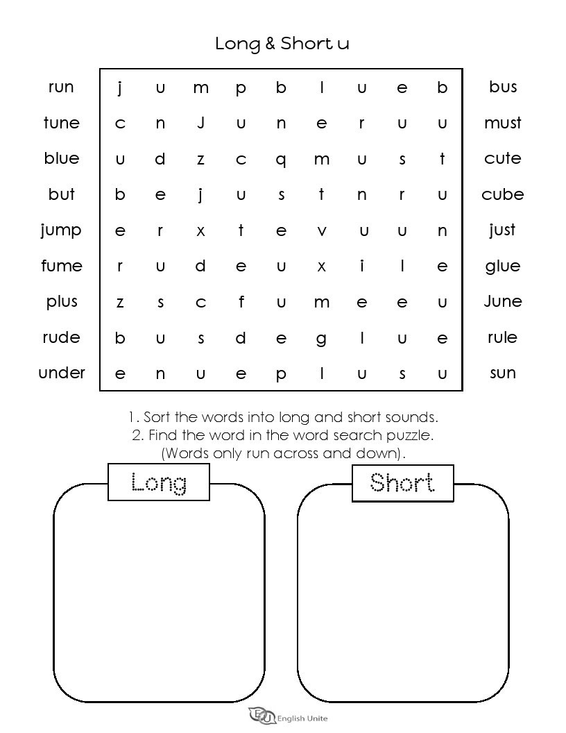 Long And Short Vowels (u) Word Search Puzzle 5