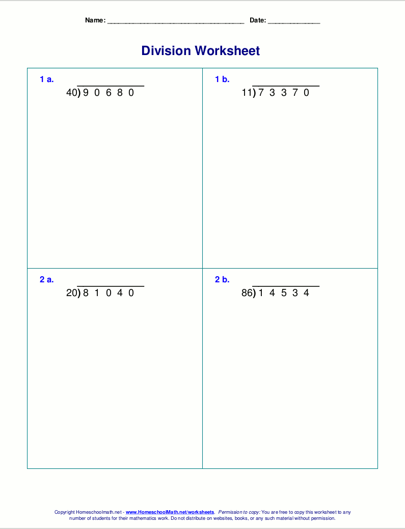 Long Division Worksheets For Grades 4