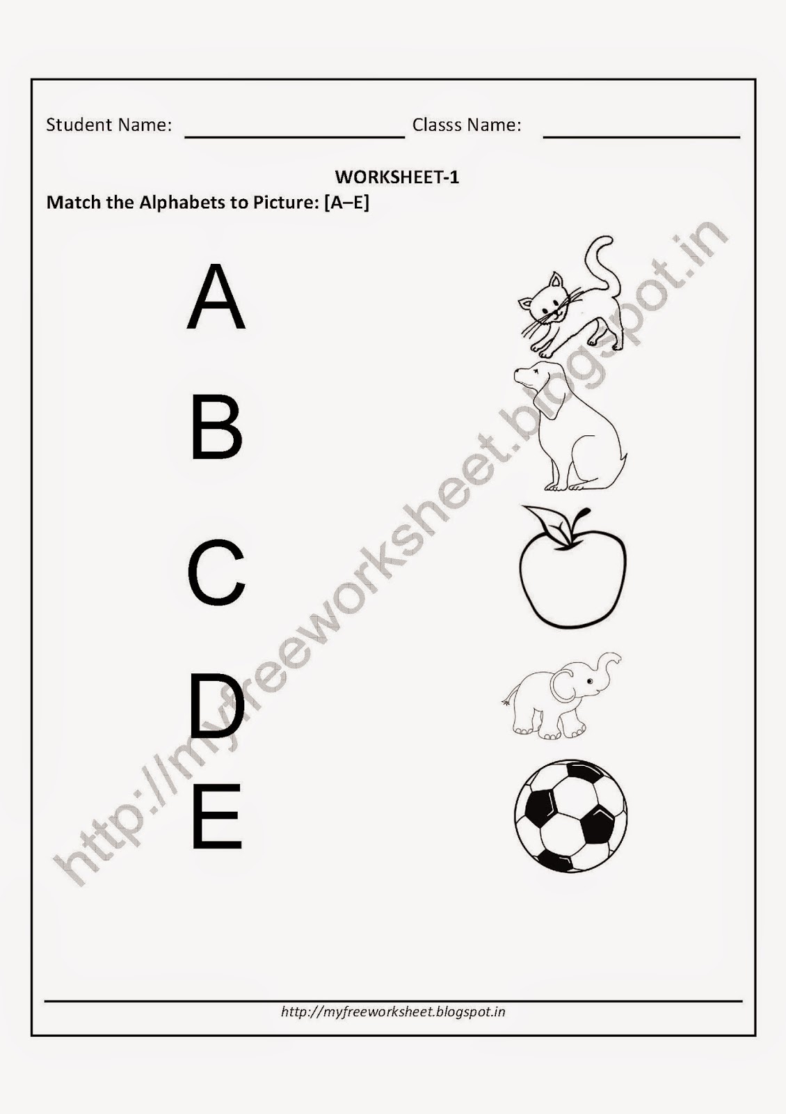 Match The Alphabet To Picture Worksheets For Nursery Children Free
