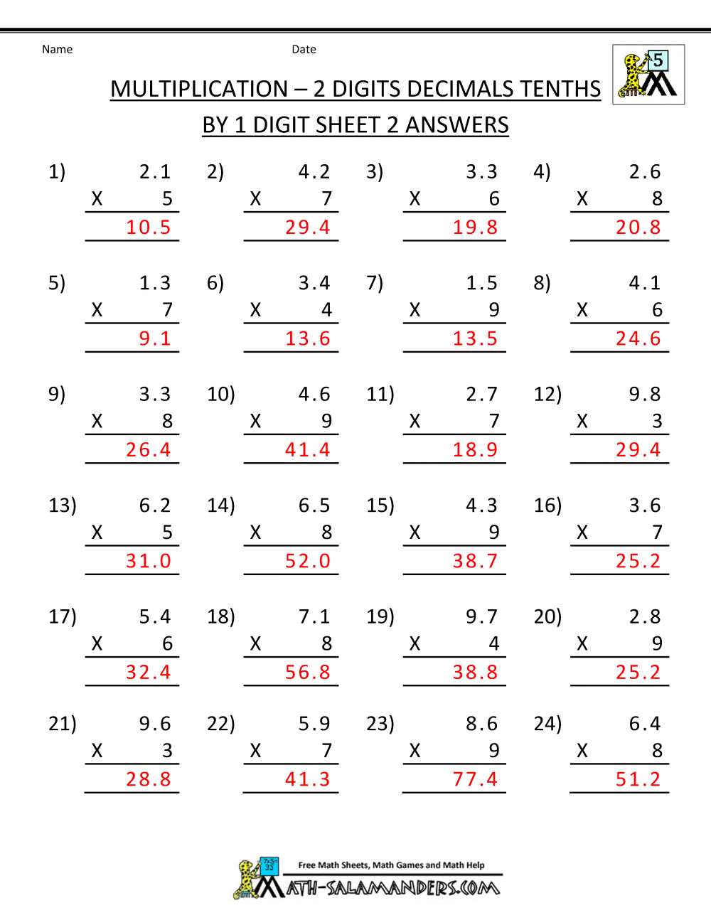 Math Multiplication Worksheets With Answers Worksheets For All