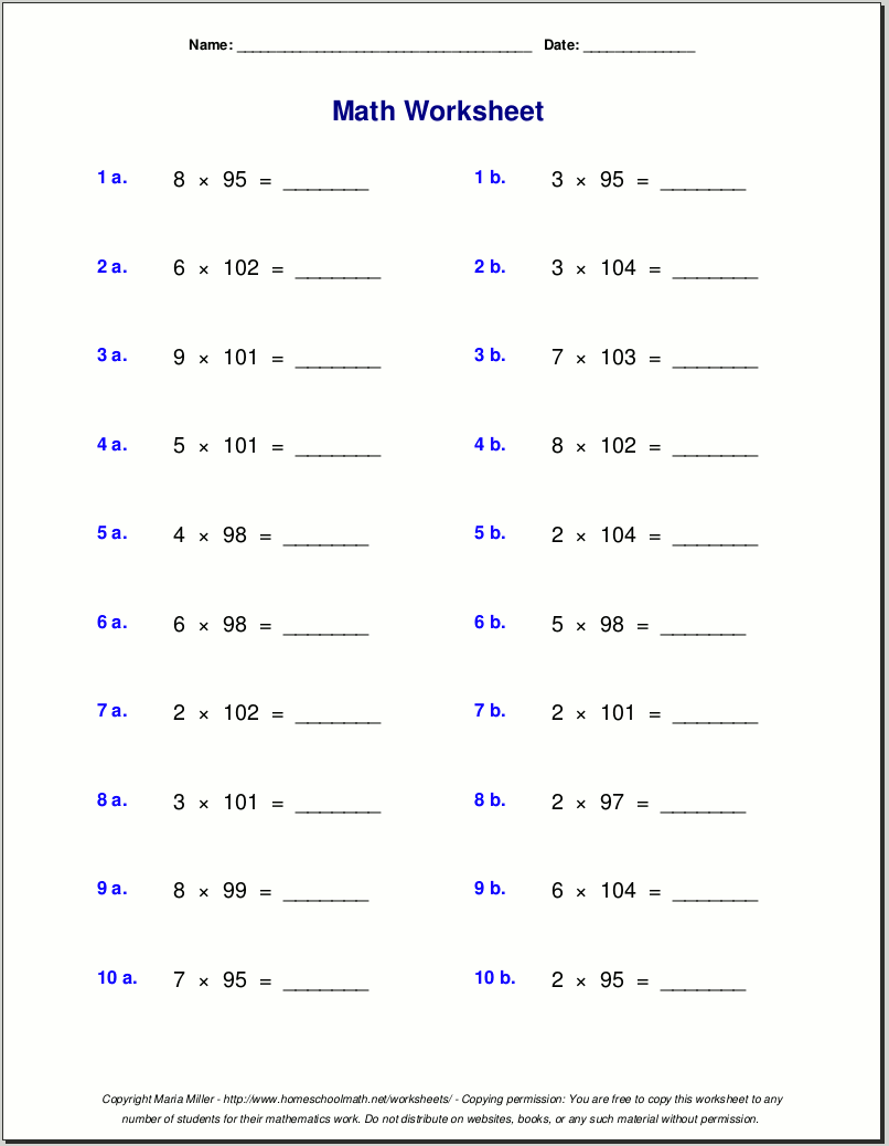 Math Worksheets For Grade 5 Multiplication And Division