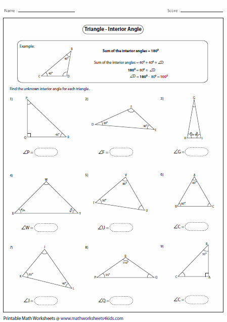 Measuring Angles In Triangles Worksheet