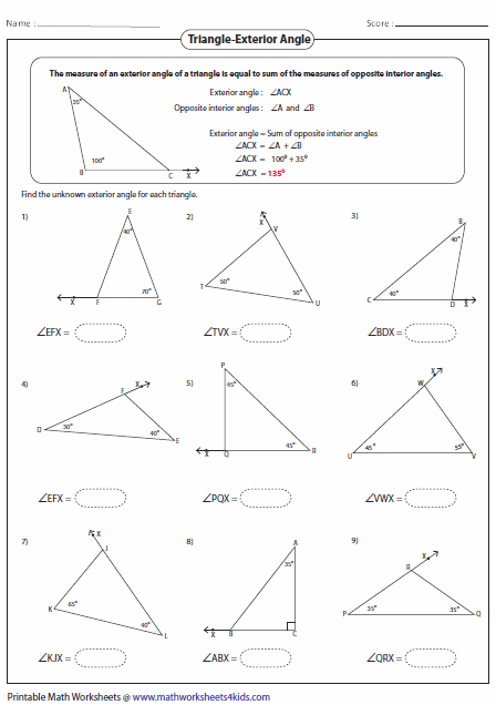 Measuring Angles In Triangles Worksheet